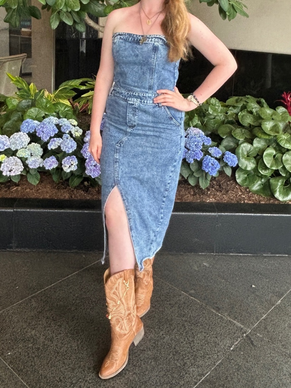 Bailey Rose Sleeveless Jean Dress with slit US L